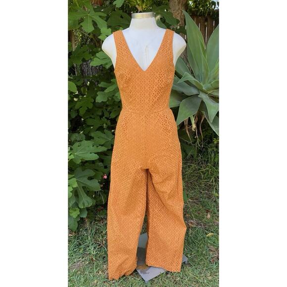 Lucky Brand Eyelet Blake Jumpsuit With Pockets Backless Orange Summer Size XS - Picture 1 of 8